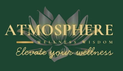 Logo for Atmosphere Wellness with a lotus flower and the slogan 'Elevate Your Wellness'.