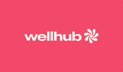 Wellhub logo with pink background and white text