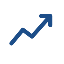 Blue upward trending arrow representing growth or progress.