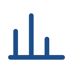 A blue bar chart with four vertical bars of varying heights.
