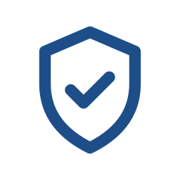 A blue shield with a checkmark in the center, symbolizing security or protection.