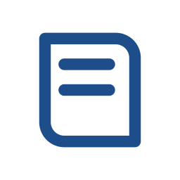 Icon of a closed book with a blue outline and two horizontal lines representing text on the cover.