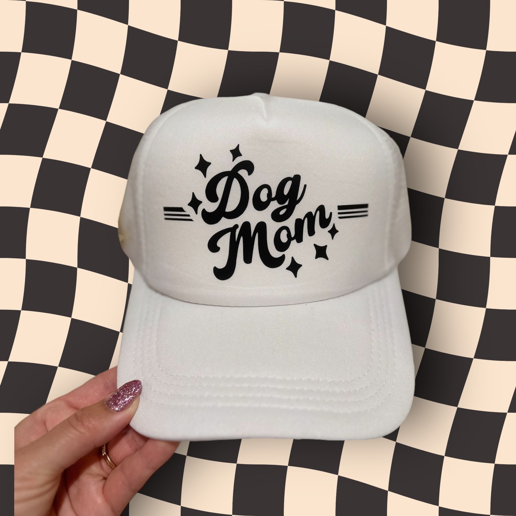 Dog Mom Black and White Trucker Hat