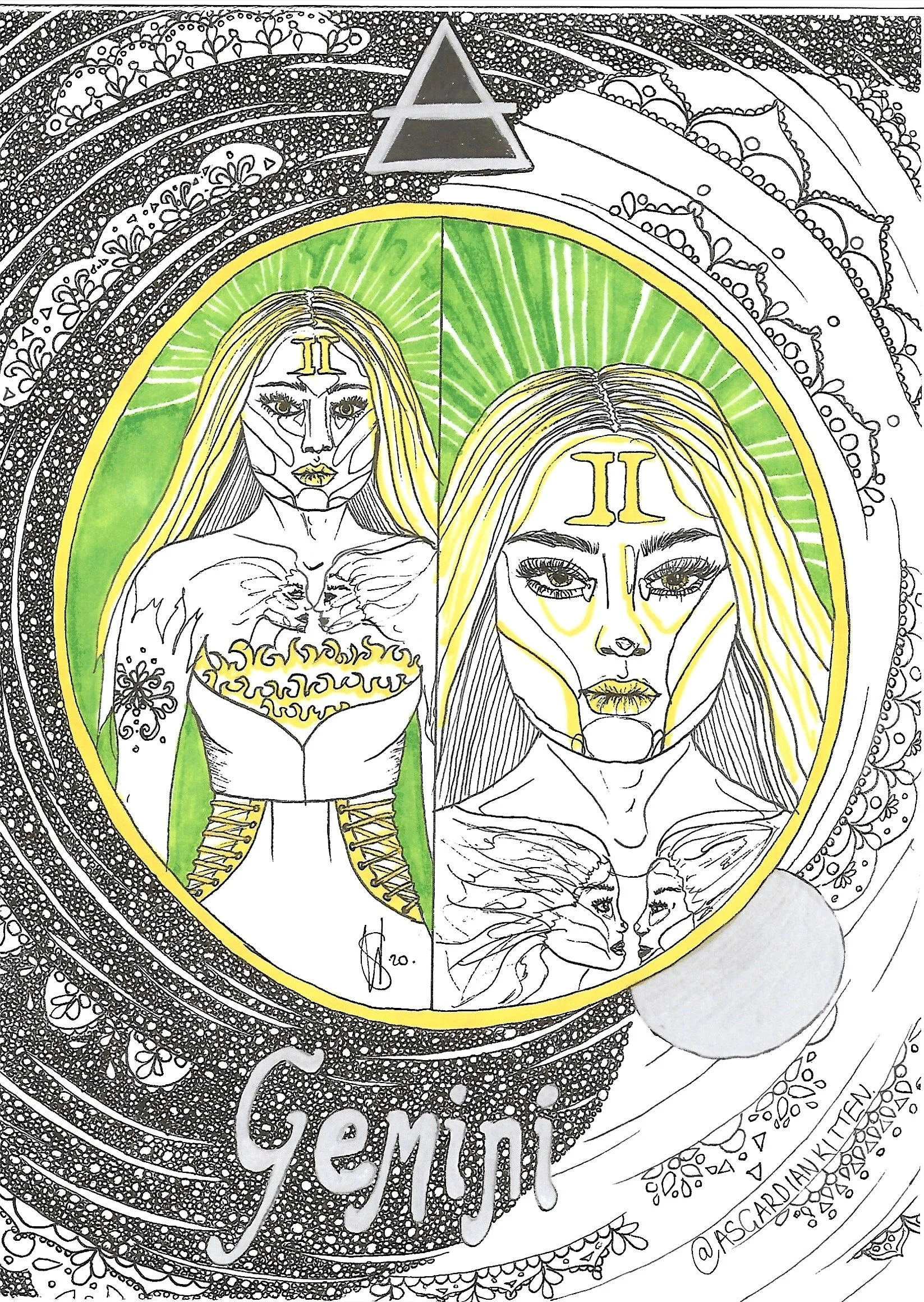 Gemini Zodiac Collection Print astrology sign portrait art neo-traditional style illustration