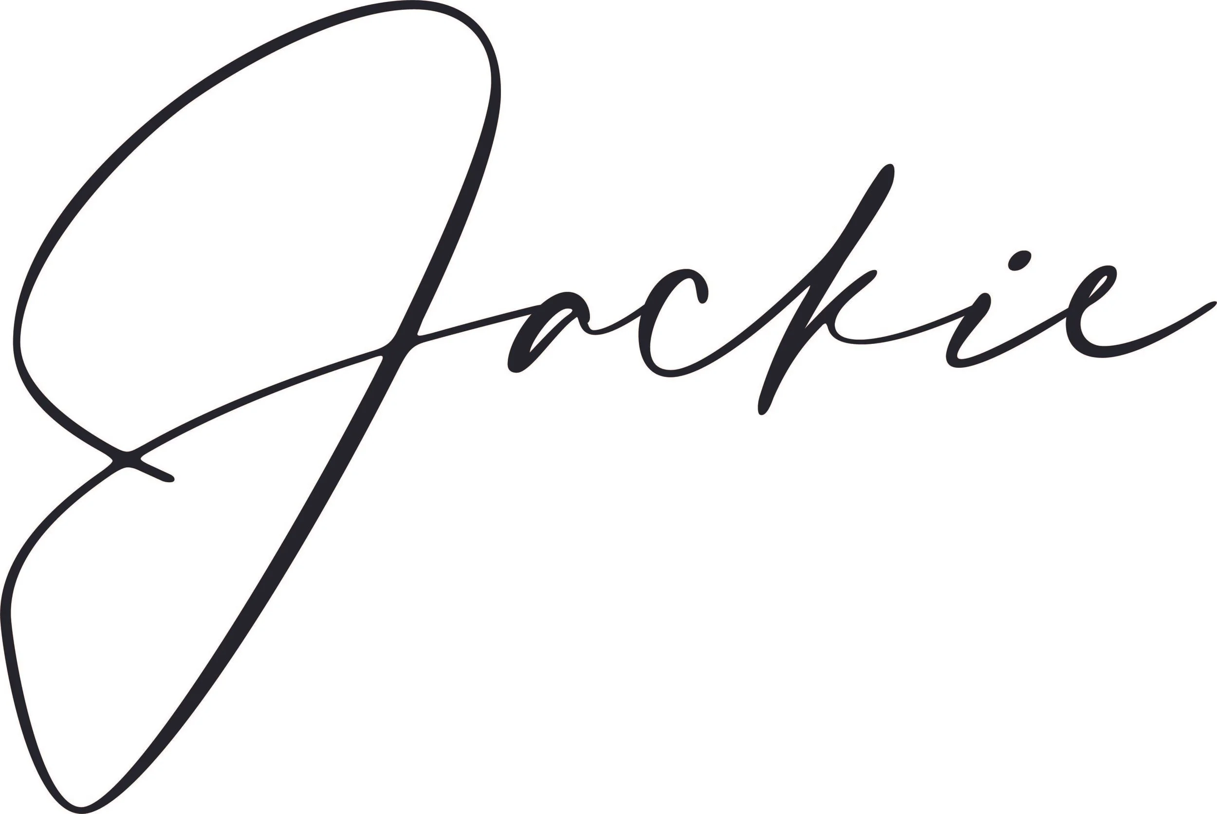 The name "Jackie" written in elegant black cursive script on a white background.