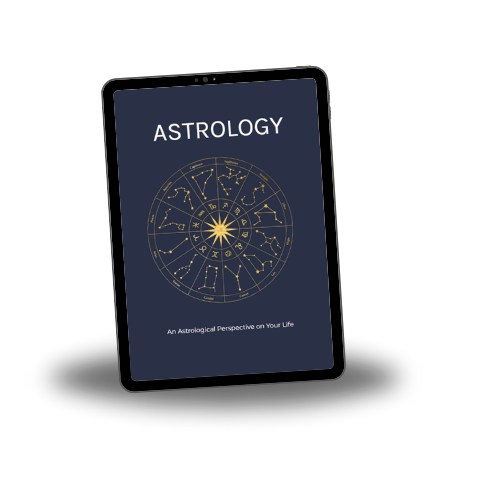 A digital tablet displaying a book cover titled 'Astrology' with a zodiac wheel illustration and the subtitle 'An Astrological Perspective on Your Life'.