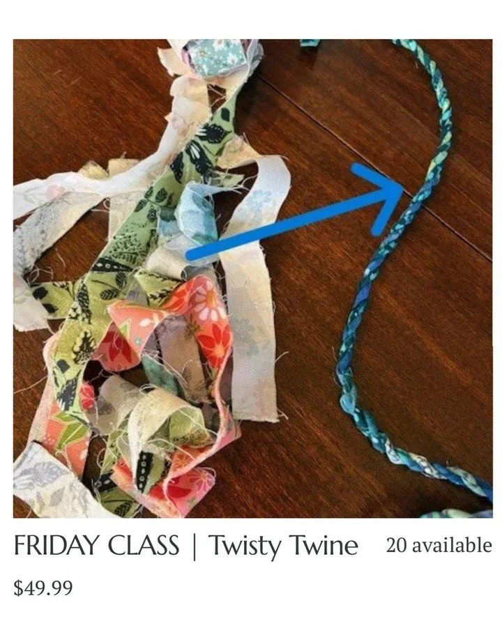 Scenic Stitches Fiber Festival Class Spotlight: Twisty Twine

Welcome to the Twisty-Twine workshop! If you&rsquo;ve ever wondered what to do with leftover fabric&mdash;too small for quilting, too pretty to toss&mdash;this is the perfect project. In t