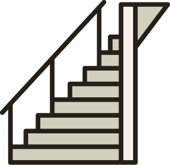 Top view of a staircase with a handrail on the left side.