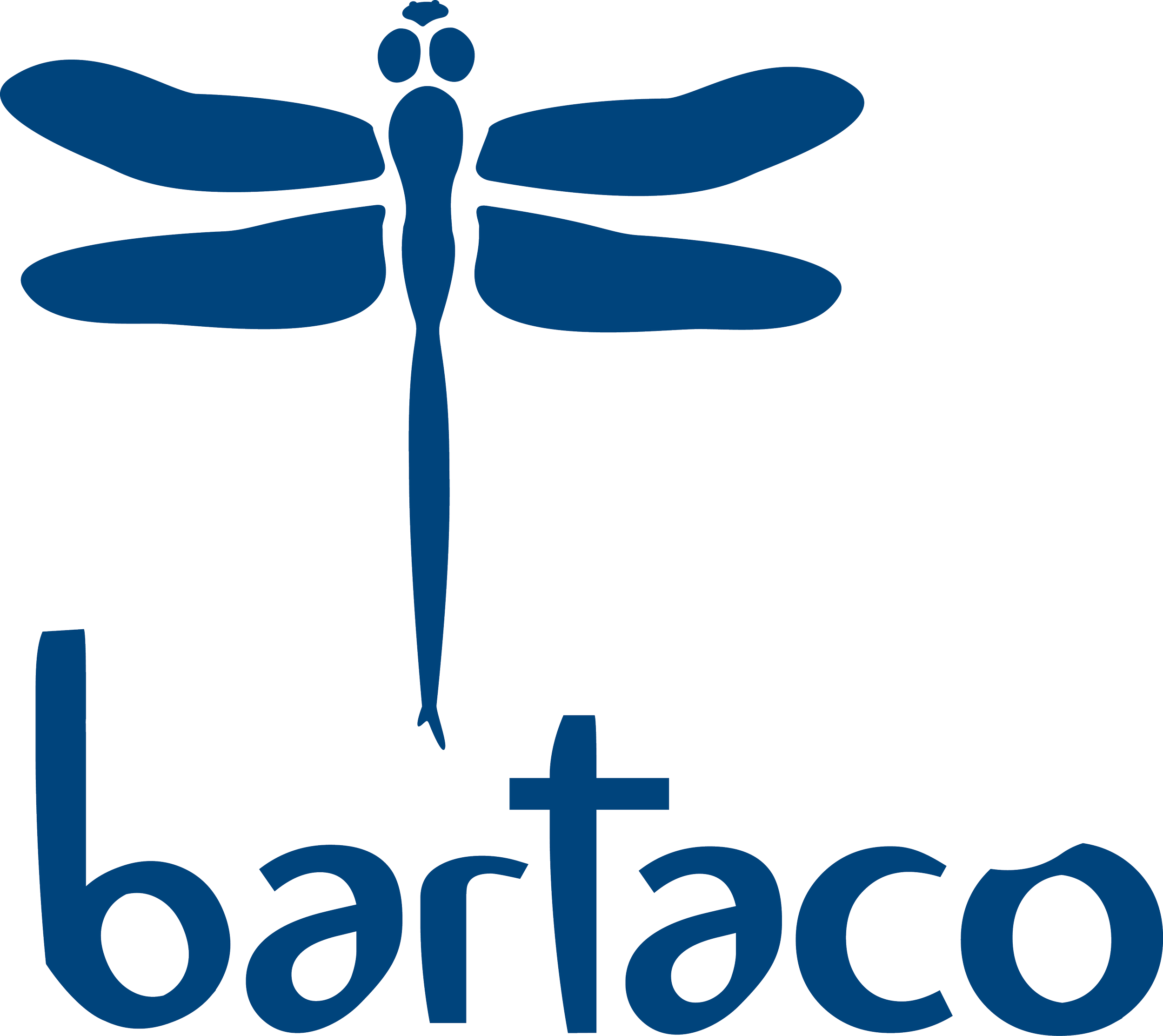 A blue and black logo features a stylized dragonfly above the word 'barlaco'