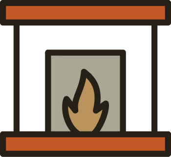 A fireplace with a burning fire and a mantel above it.