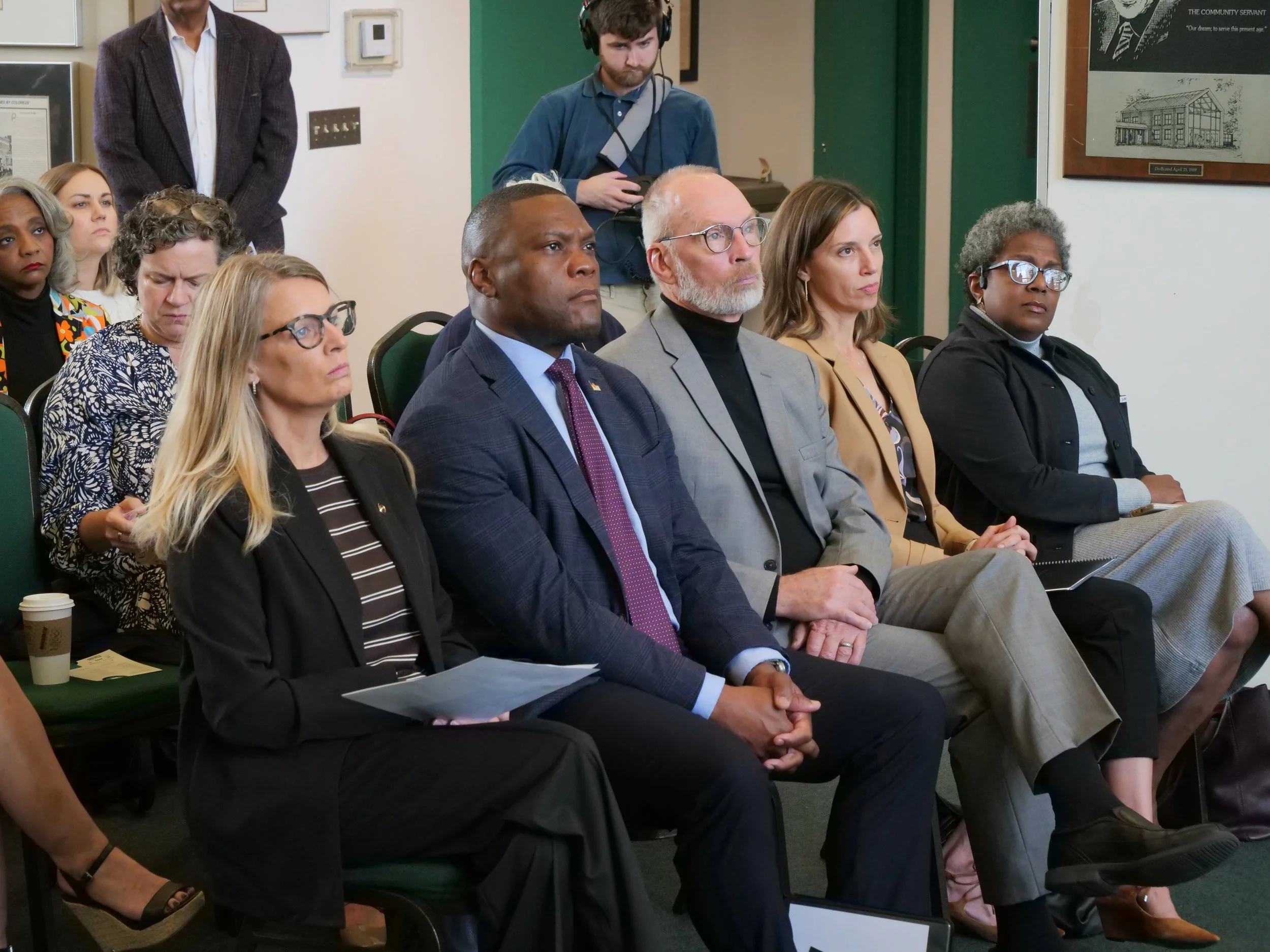  Tulsa Housing Impact Fund Launch Event, November 19, 2025. Pictured, left to right: City Councilor Karen Gilbert, Mayor Monroe Nichols, Tulsa Housing Impact Fund Board members Bill Major, Gina Stilp and Burlinda Radney 