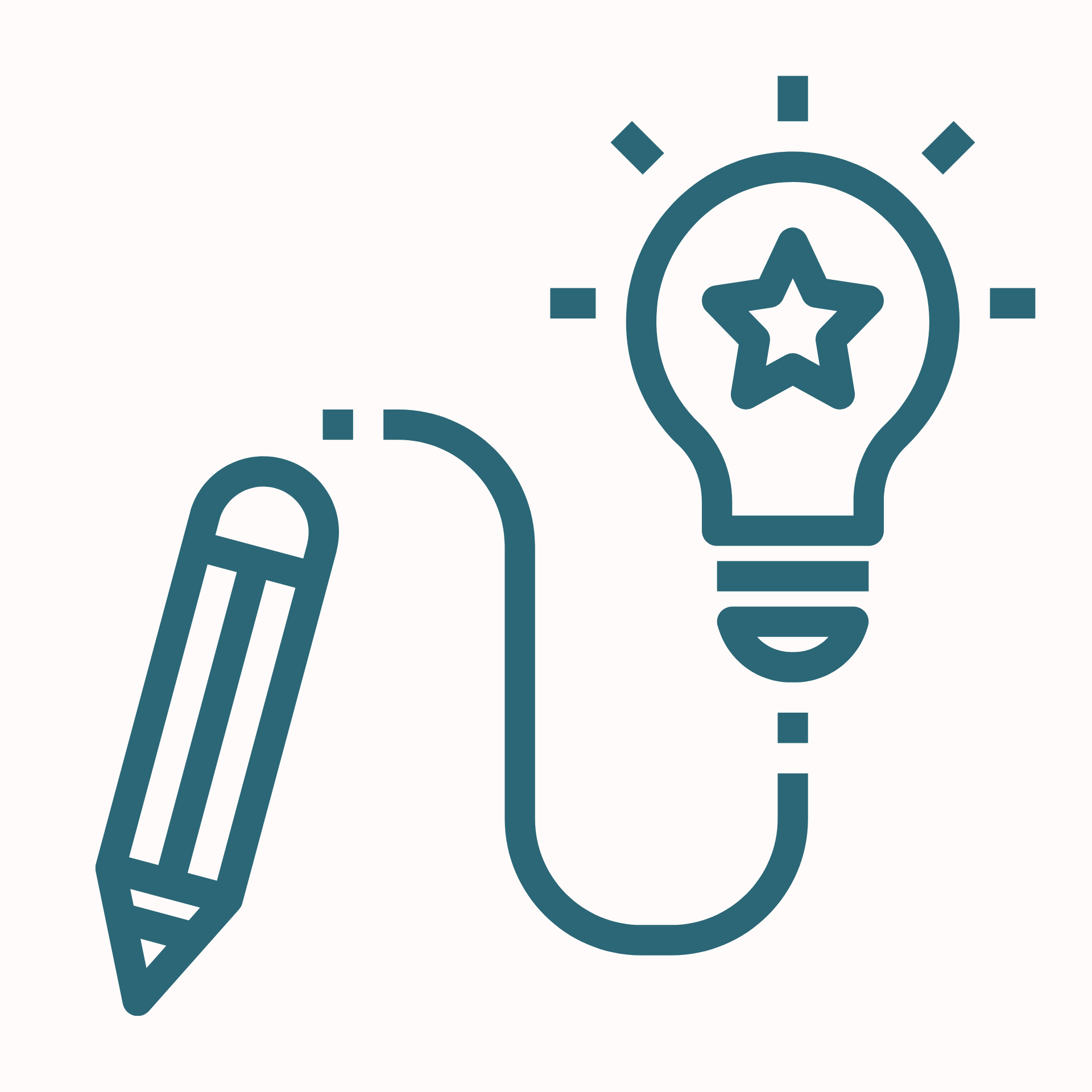 A lightbulb with a star inside, indicating a creative idea, and a pencil to the left, suggesting writing or drawing.