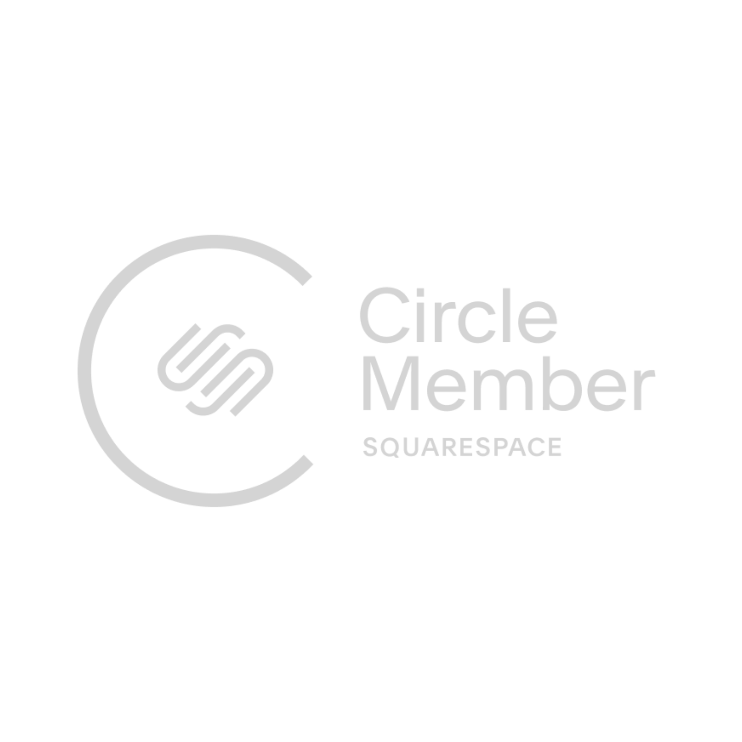 Squarespace circle member badge with a black background, featuring a gray circle outline, interlinked lines inside, and gray text labeled 'Circle Member Squarespace'.