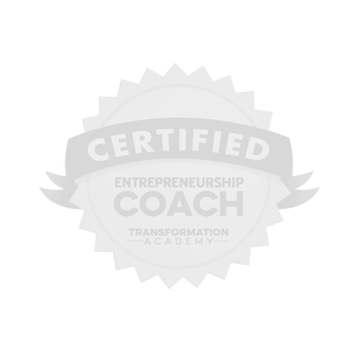 Certified Entrepreneurship Coach badge with a ribbon and starburst design.