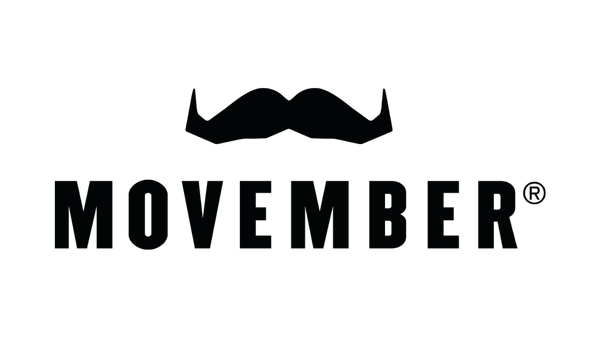 Black and white logo with a stylized mustache above the word "movember" in bold letters.