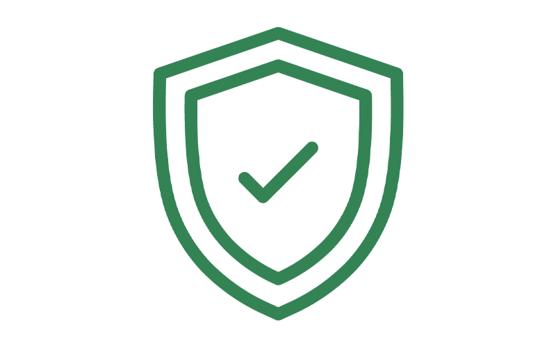 Outline of a shield with a checkmark inside, representing security or protection.