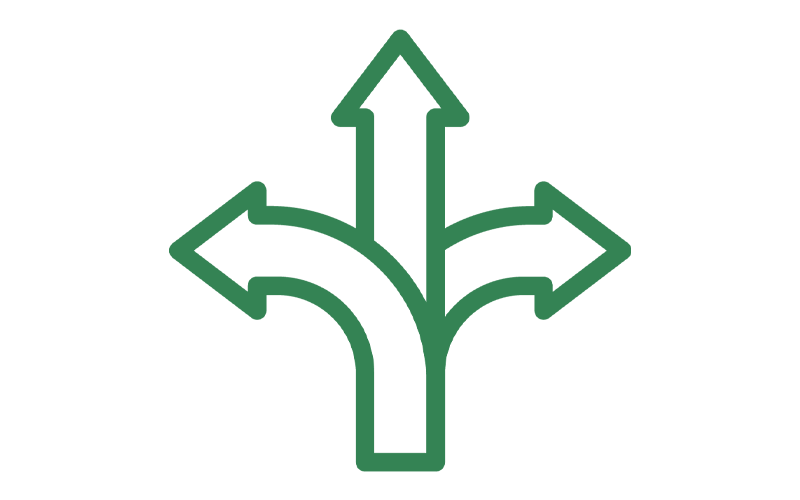 A black icon of a three-way branch with three arrows pointing in different directions.