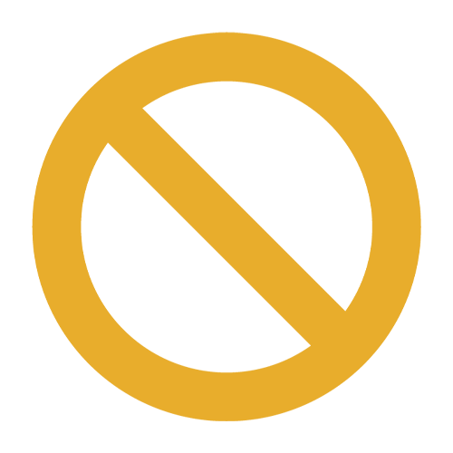 A circular yellow symbol with a diagonal line through it, indicating prohibition or 'no' symbol.