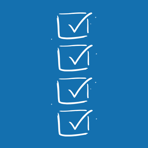 A blue background with four white checkmarks inside boxes, arranged vertically in a list.