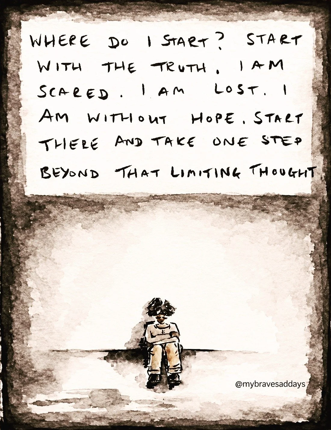 Where do I start? Start with the truth. I am scared. I am lost. I am without hope. Start there and take one step beyond that limiting thought 💕

#courage #journaling #journal #mindhealth #mentalhealth #emotionalwellbeing #younghearts #youngminds #fr