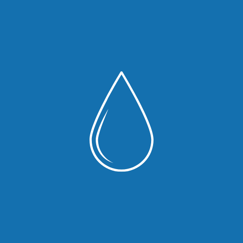 A white outline of a water droplet on a blue background.