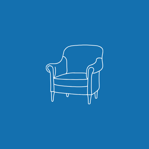 Line drawing of an armchair on a blue background.