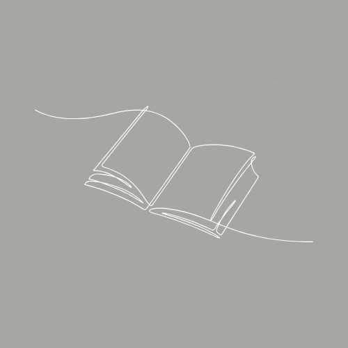 Simplified line drawing of two open books on a blue background.