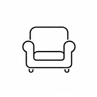 Line drawing of an armchair on a blue background.