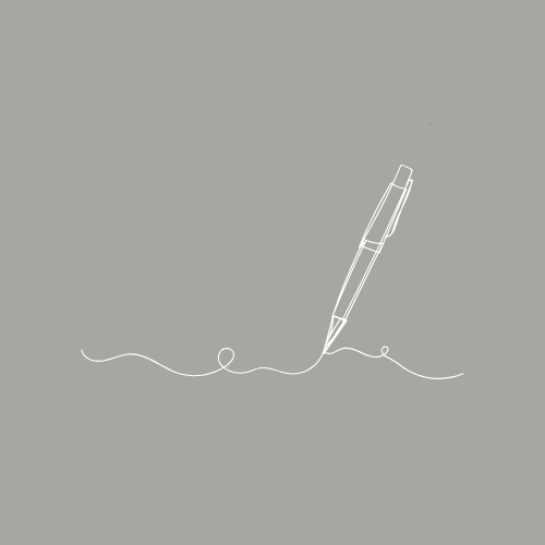 A pen drawing a continuous line that forms an abstract wave pattern on a blue background.