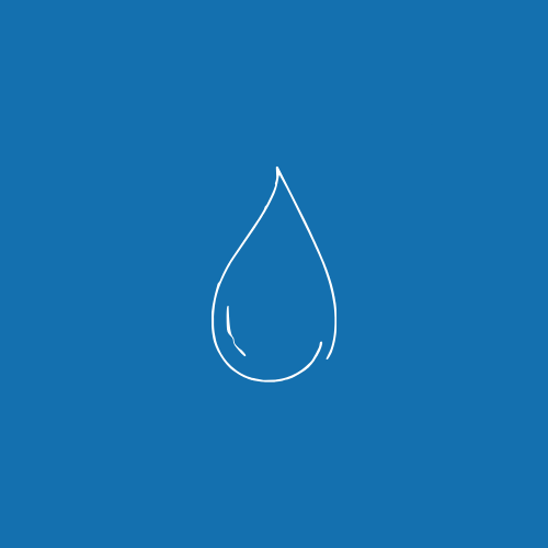 A white outline of a water droplet on a blue background.