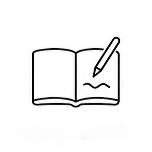 Simplified line drawing of two open books on a blue background.