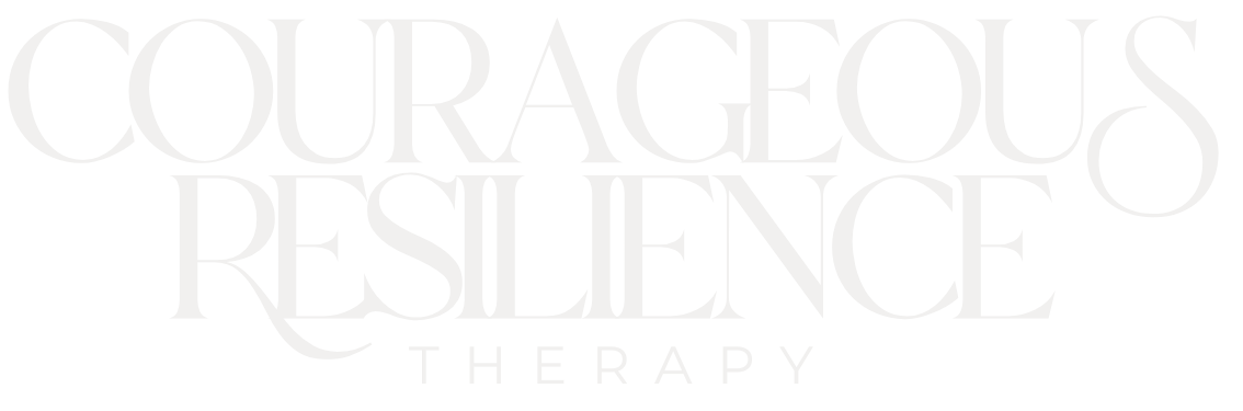 Text reading 'Courageous Resilience Therapy' in large, elegant font on a black background.