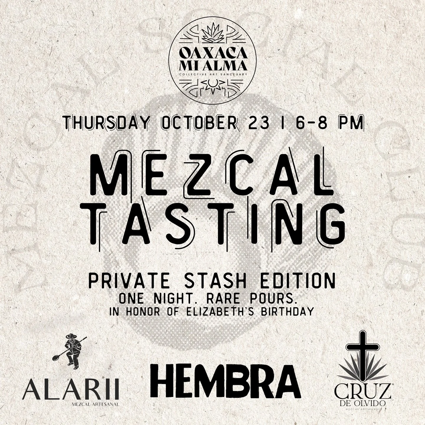 Private Stash Night 🫶🏼

📍 Oaxaca Mi Alma
🗓️ Thursday, October 23 | 6&ndash;8 PM
🎟️ Limited seats &mdash; link in bio.

@hembramezcal 
@cruzdefuego_mezcal 
@mezcalalarii 
@oaxacamialma