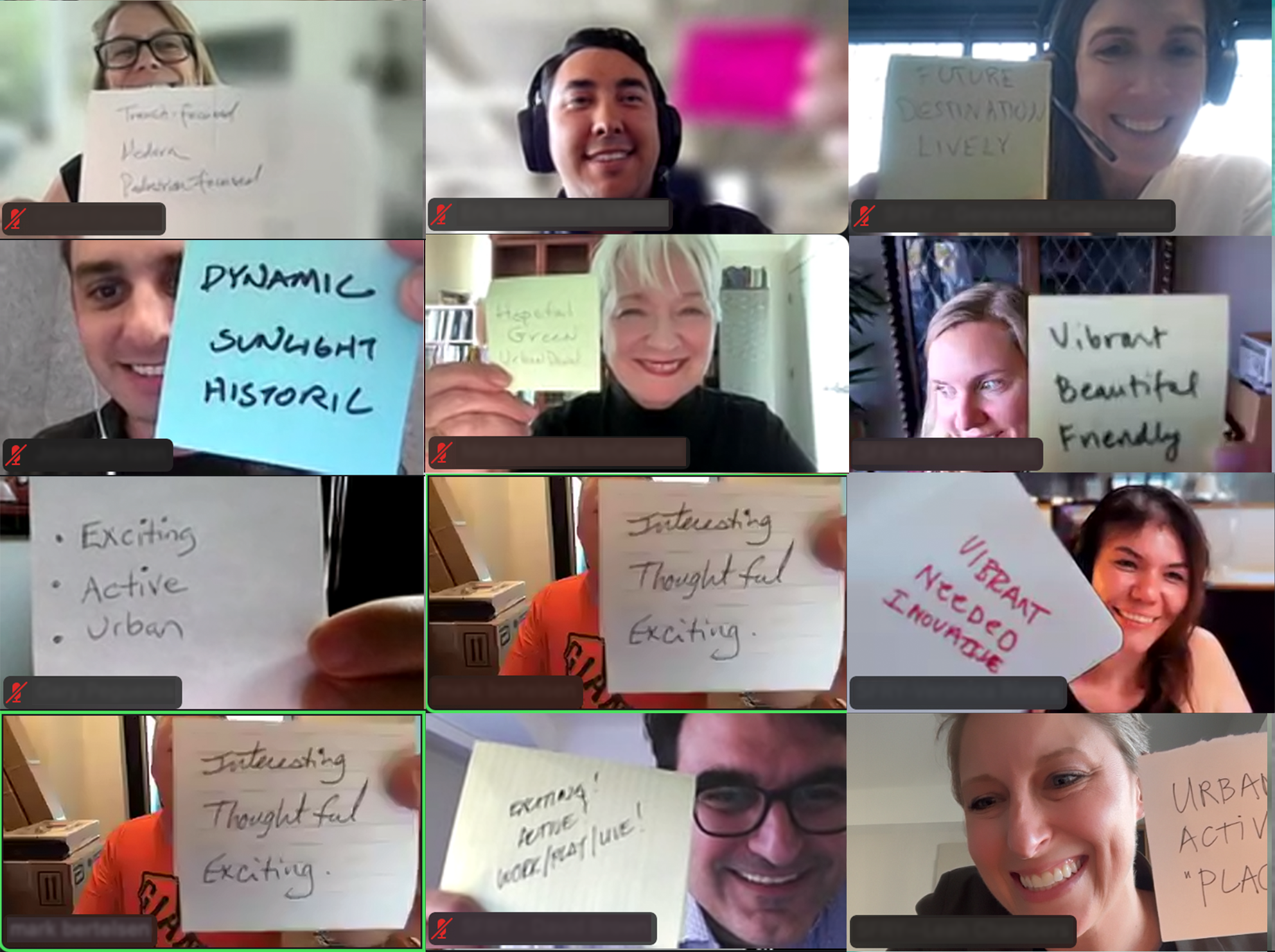 Community members give feedback on screen at a virtual workshop.