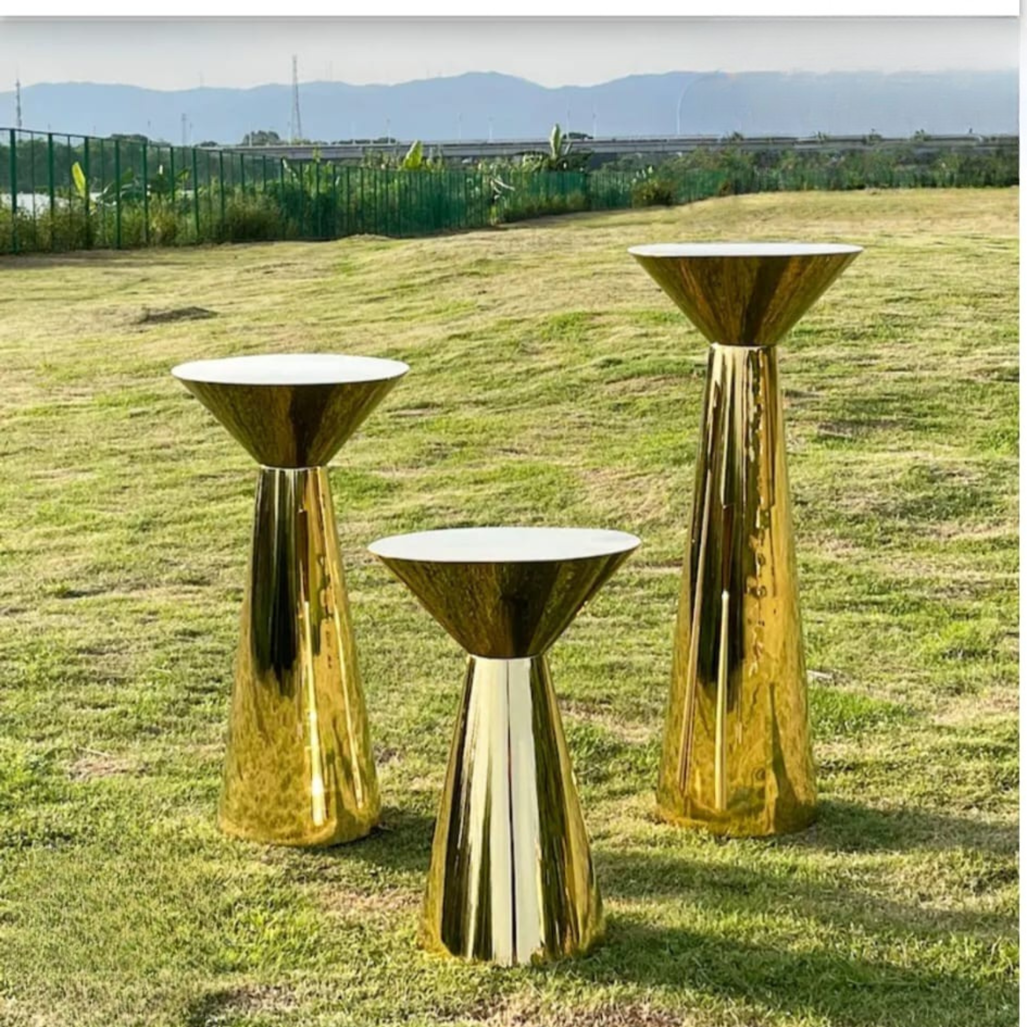 Gold Pedestal Cocktail Bar Table Rental