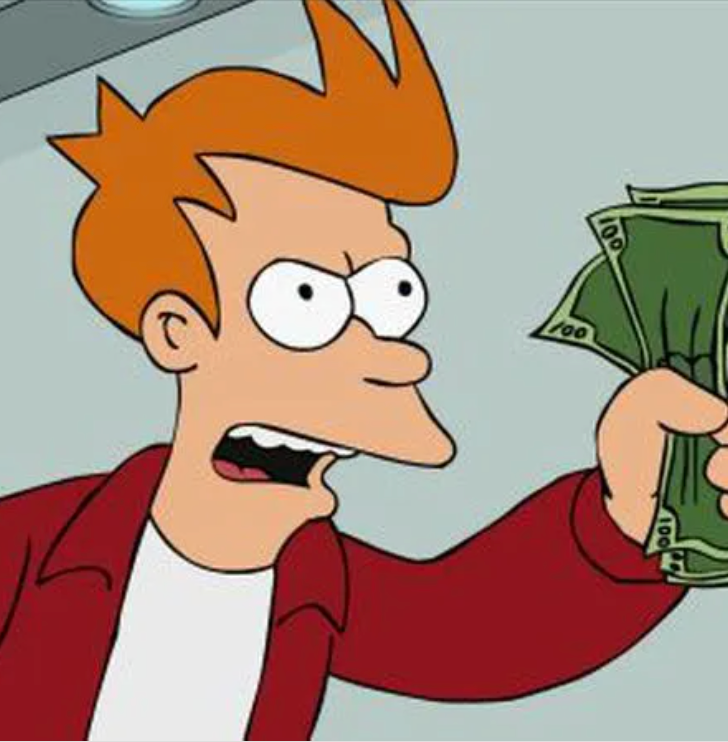 Ben Affleck smiling and holding up money.