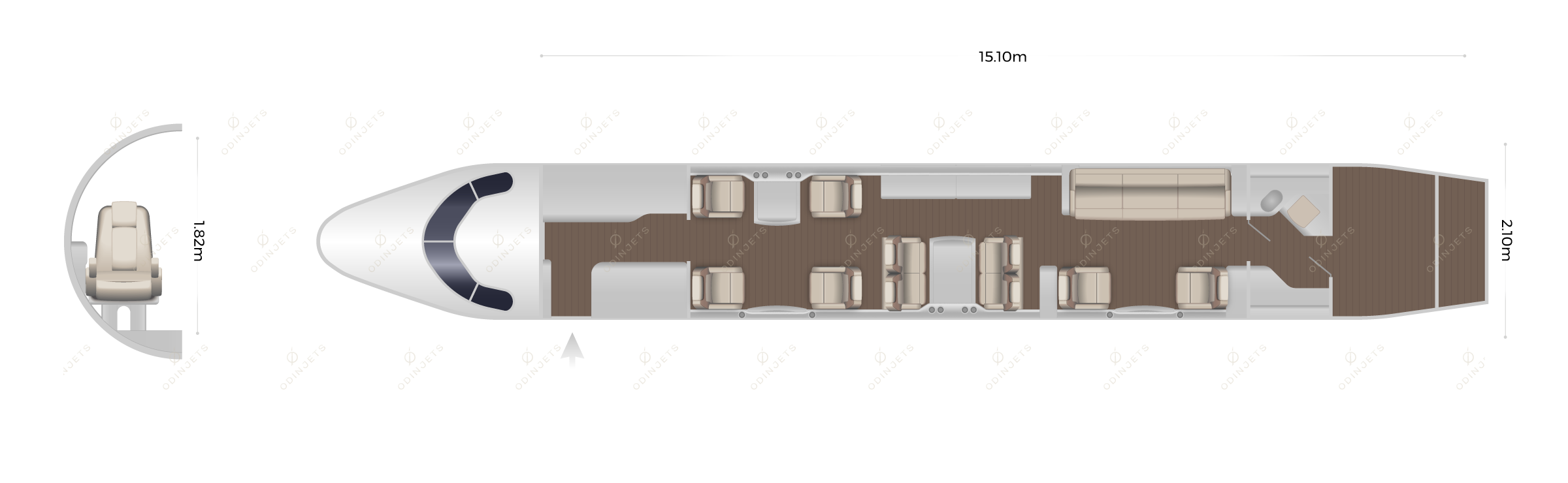 Embraer Legacy 600 / 650 floorplan showing cabin seating layout, view 1 of 2 – private jet available for charter with OdinJets.