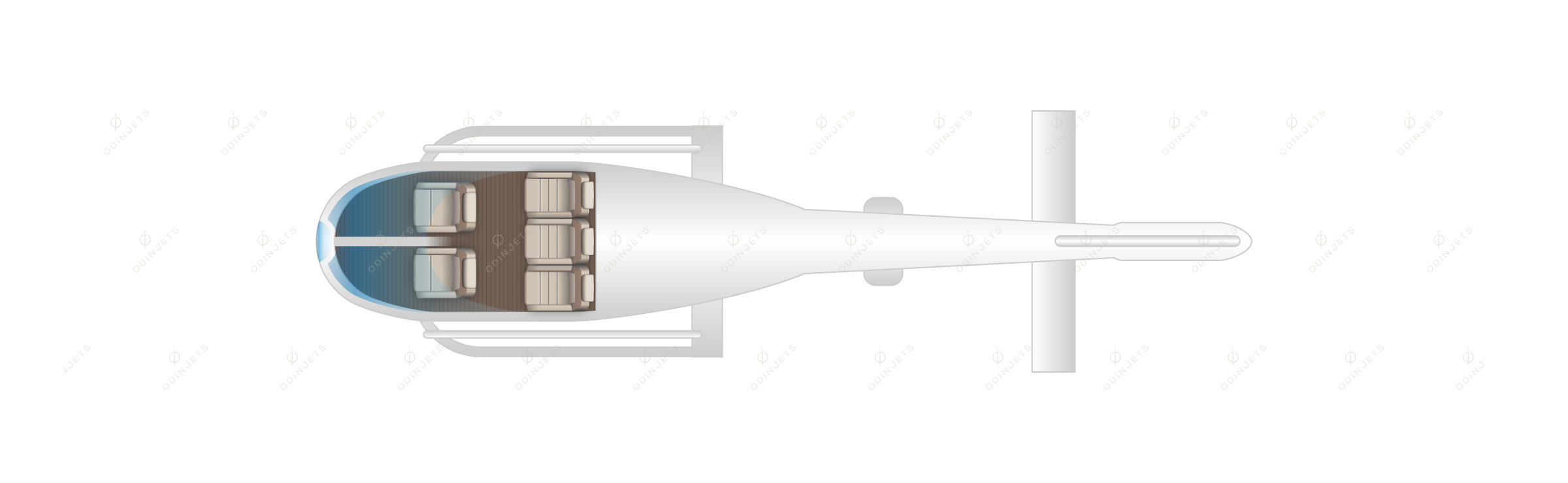 Eurocopter EC120 Colibri floorplan showing cabin seating layout – helicopter charter available with OdinJets.