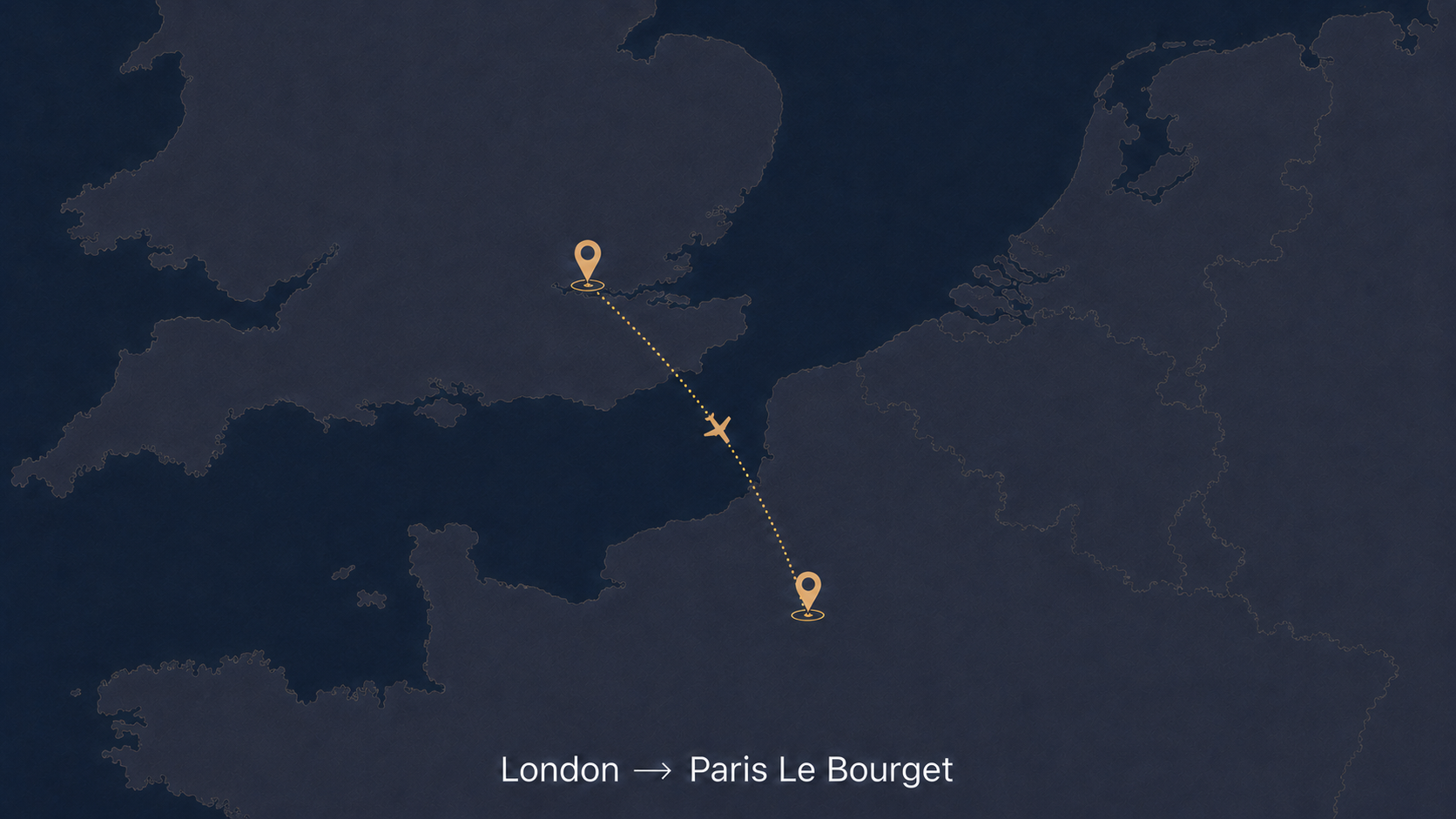 Private jet route from London to Paris Le Bourget