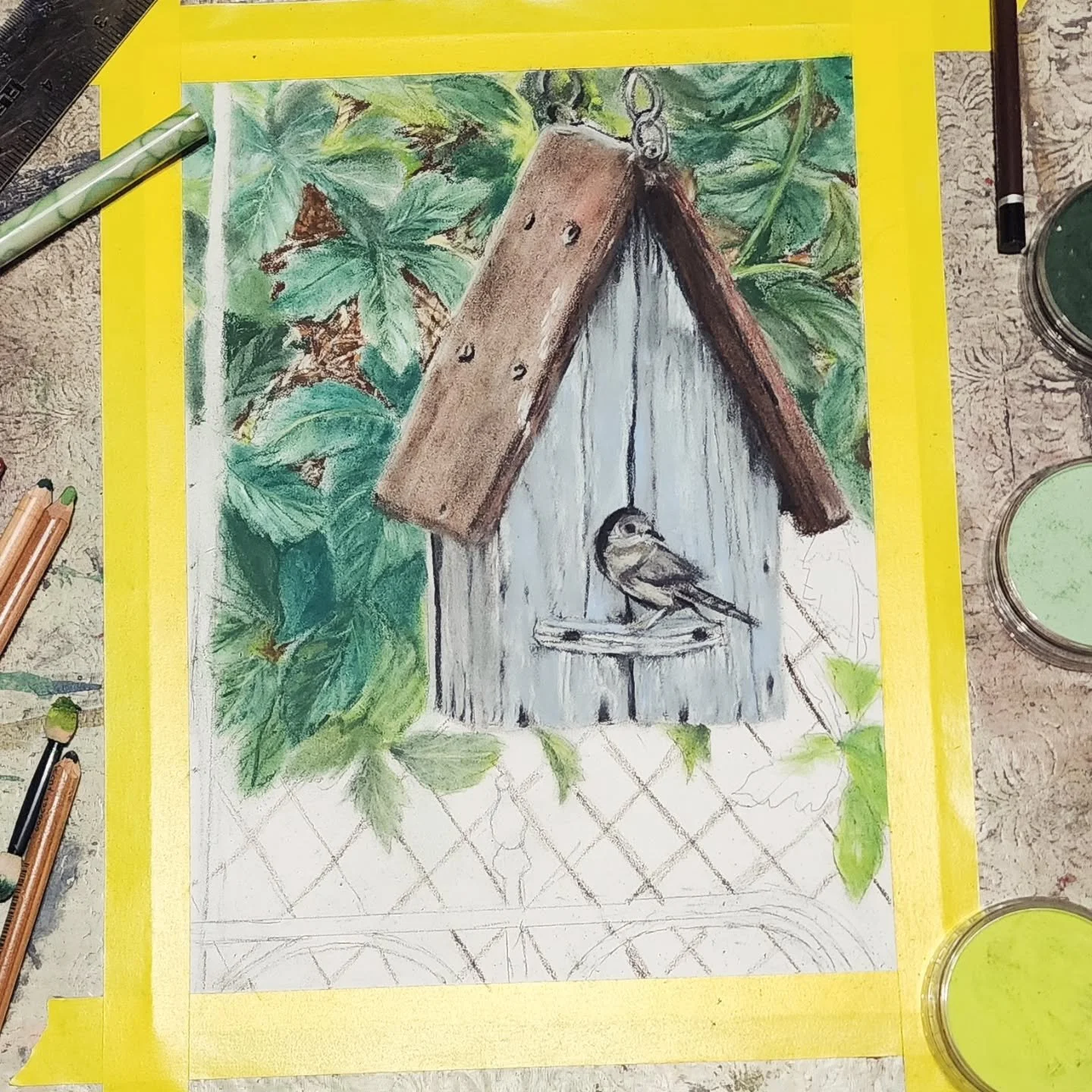 Making progress. 
I'm back in the studio after after a couple of days away spent with my adorable little grandson! 🩵

#inprogresspainting #birdpainting