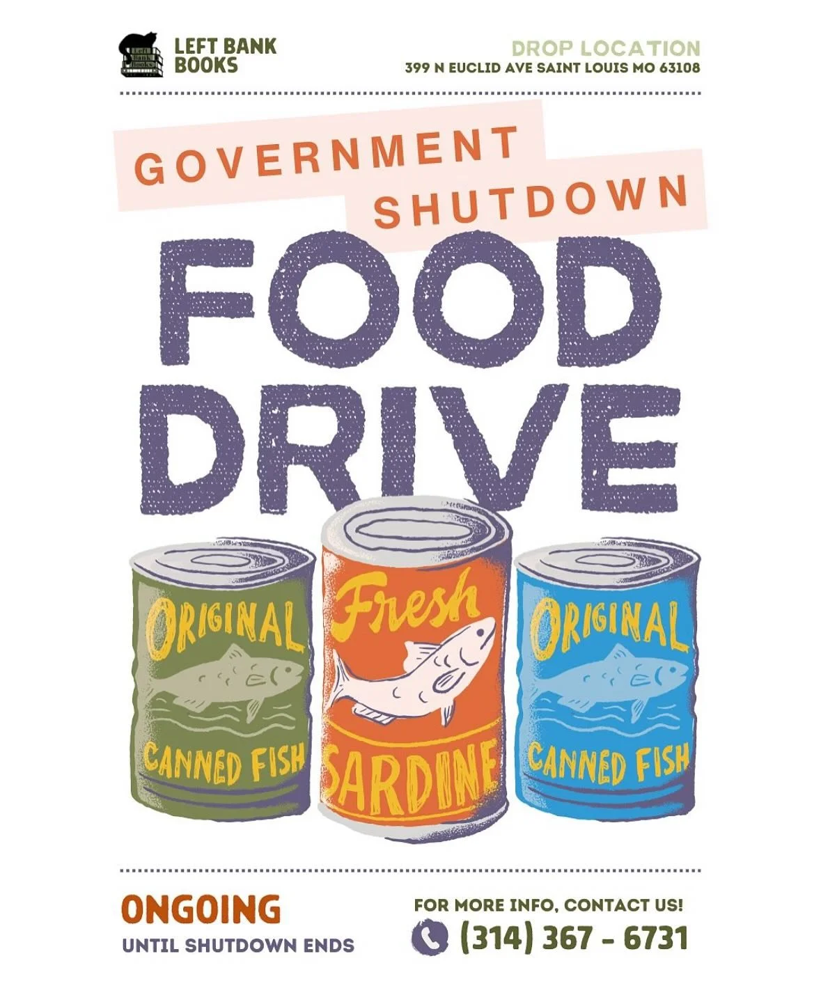 Hey friends, the government shutdown is putting real pressure on people who rely on SNAP benefits to buy food. Especially at the top of the holiday season. Our neighbors at @leftbankbooks are hosting a food drive to help fill the gap, and we can lend