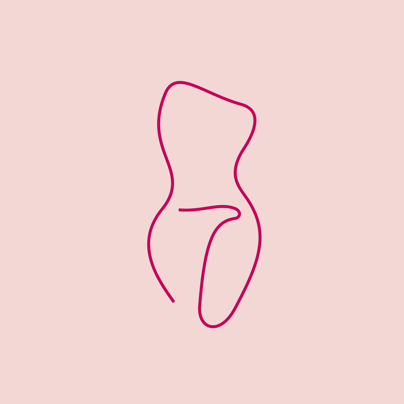 Dibujo de línea simple de la figura de una mujer de perfil, con un fondo rosa claro.