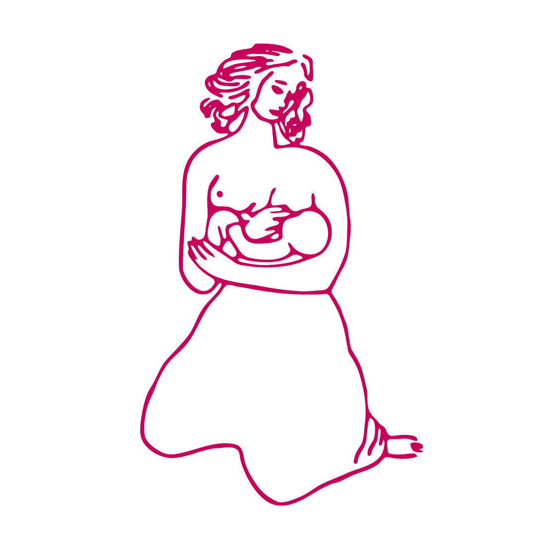 Ilustración de una mujer embarazada sosteniendo su vientre, con un diseño de línea en color rosa sobre fondo negro.