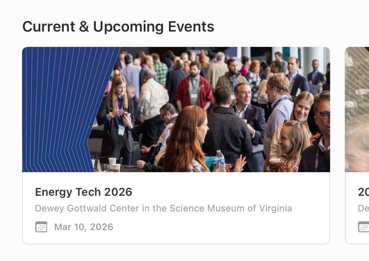 People socializing at the Energy Tech 2026 event at the Dewey Gottwald Center in the Science Museum of Virginia on March 10, 2026.