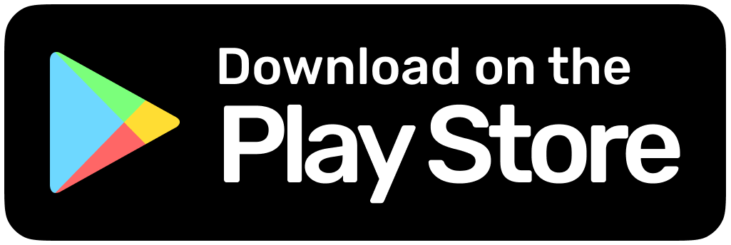 Google Play Store download button with logo and text on black background.