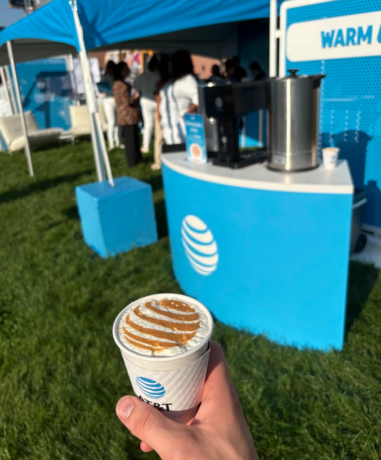AT&T hot chocolate activation with branded cups and latte art