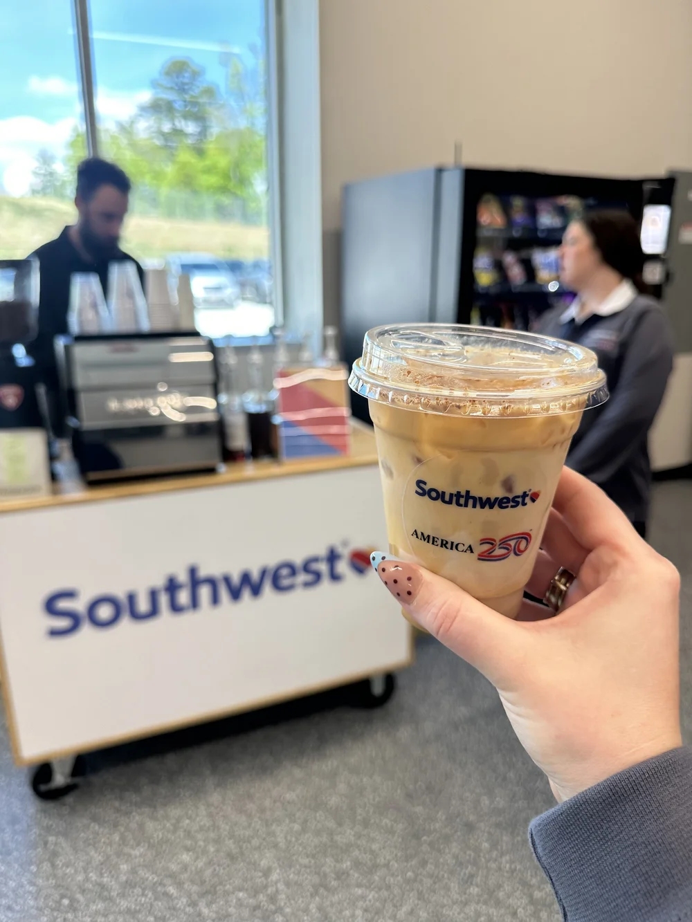 New Life Coffee Company baristas serving Southwest airlines team from a commercial mobile espresso bar