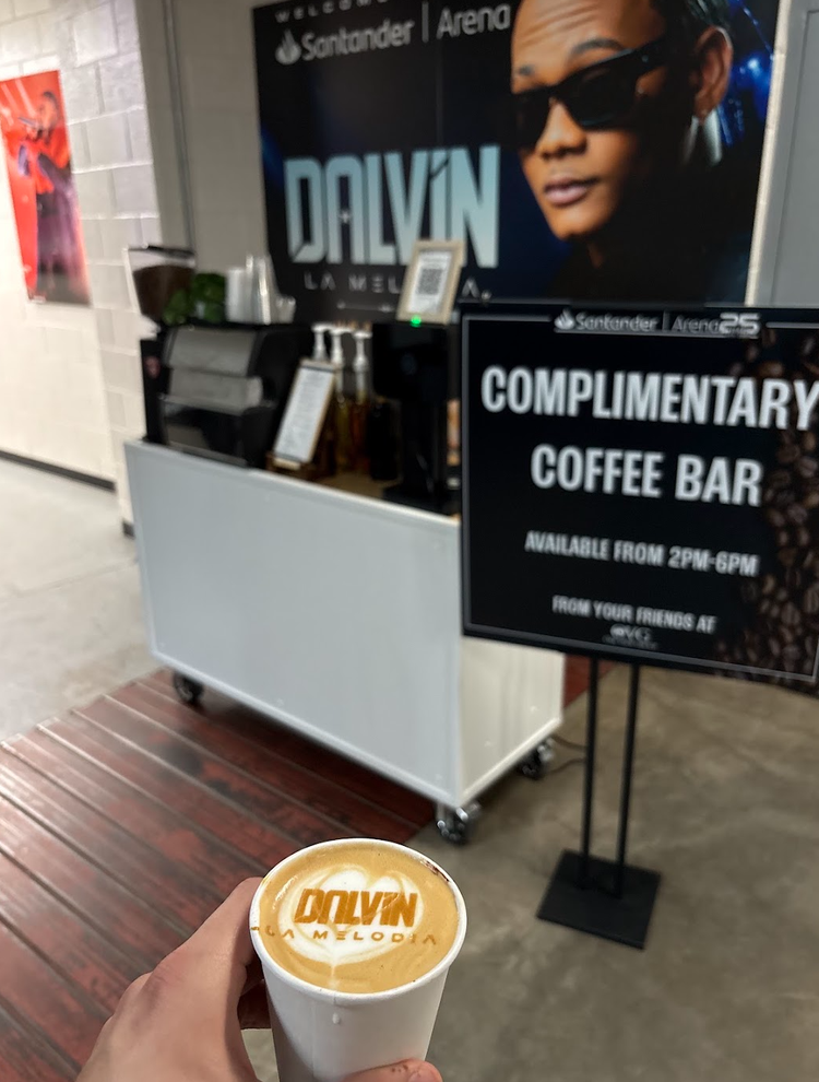 Coffee cart and custom latte art at Santander Arena