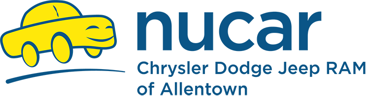Logo for Nucar Chrysler Dodge Jeep RAM of Allentown featuring a smiling yellow taxi icon and blue text.