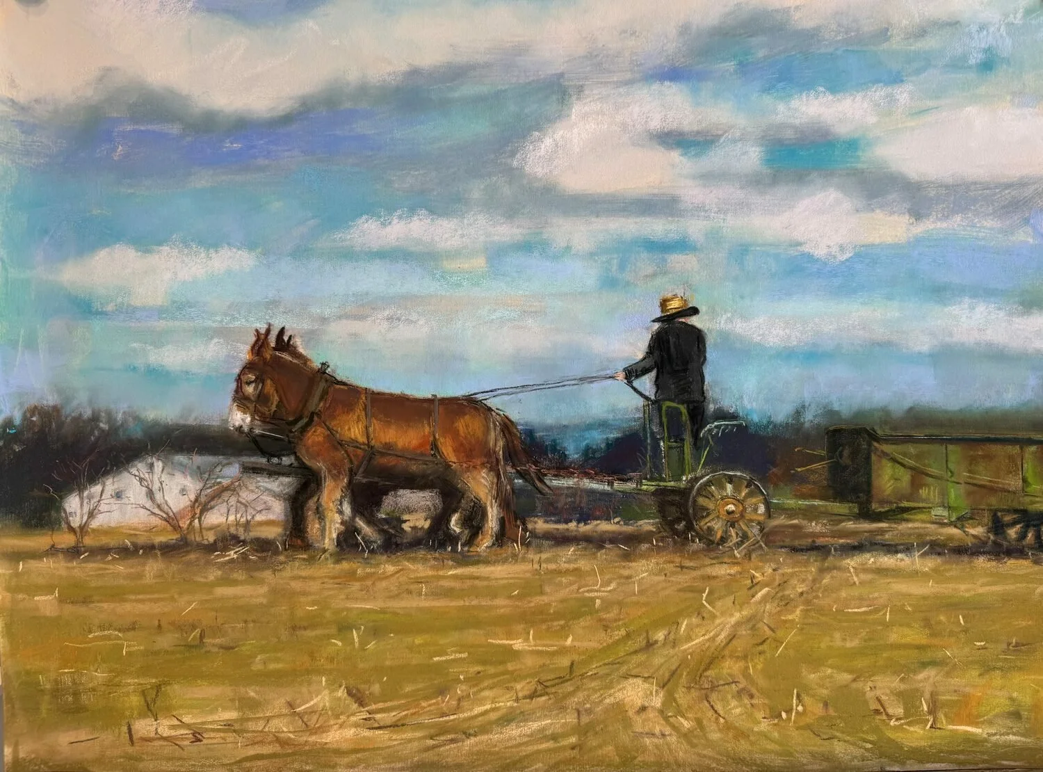 Second Place Award, Louise Dusinberre "Honest Work" "The artist shows respect and reverence for the subject by catching the moment and action perfectly.  The Amish man depicted turning away from view delivers the message of privacy and solitary conce